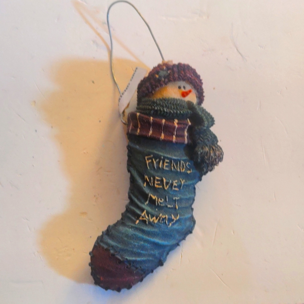 2008 Snowman Stocking Tree Ornament Holiday Decoration Friends NeverMeltAway NWT